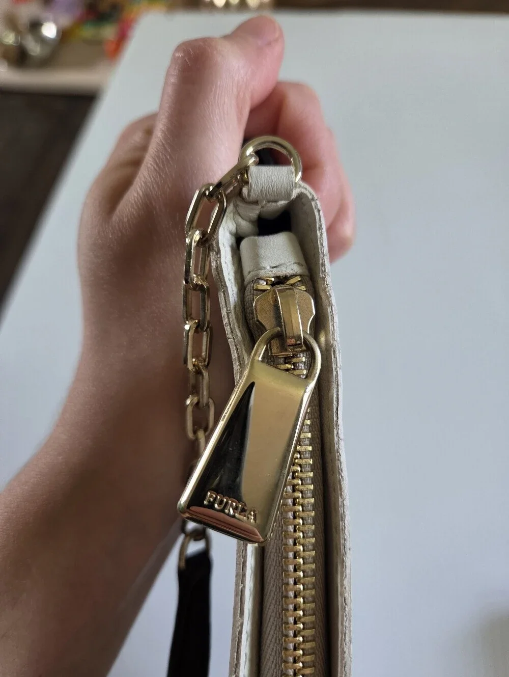 Furla Black & White Colorblock Leather Chain Strap Mini Bag Made in Italy